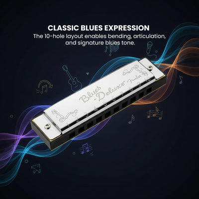 Fender Blues Deluxe Harmonica - Key of B Flat w/ Austin Bazaar Instructional Manual