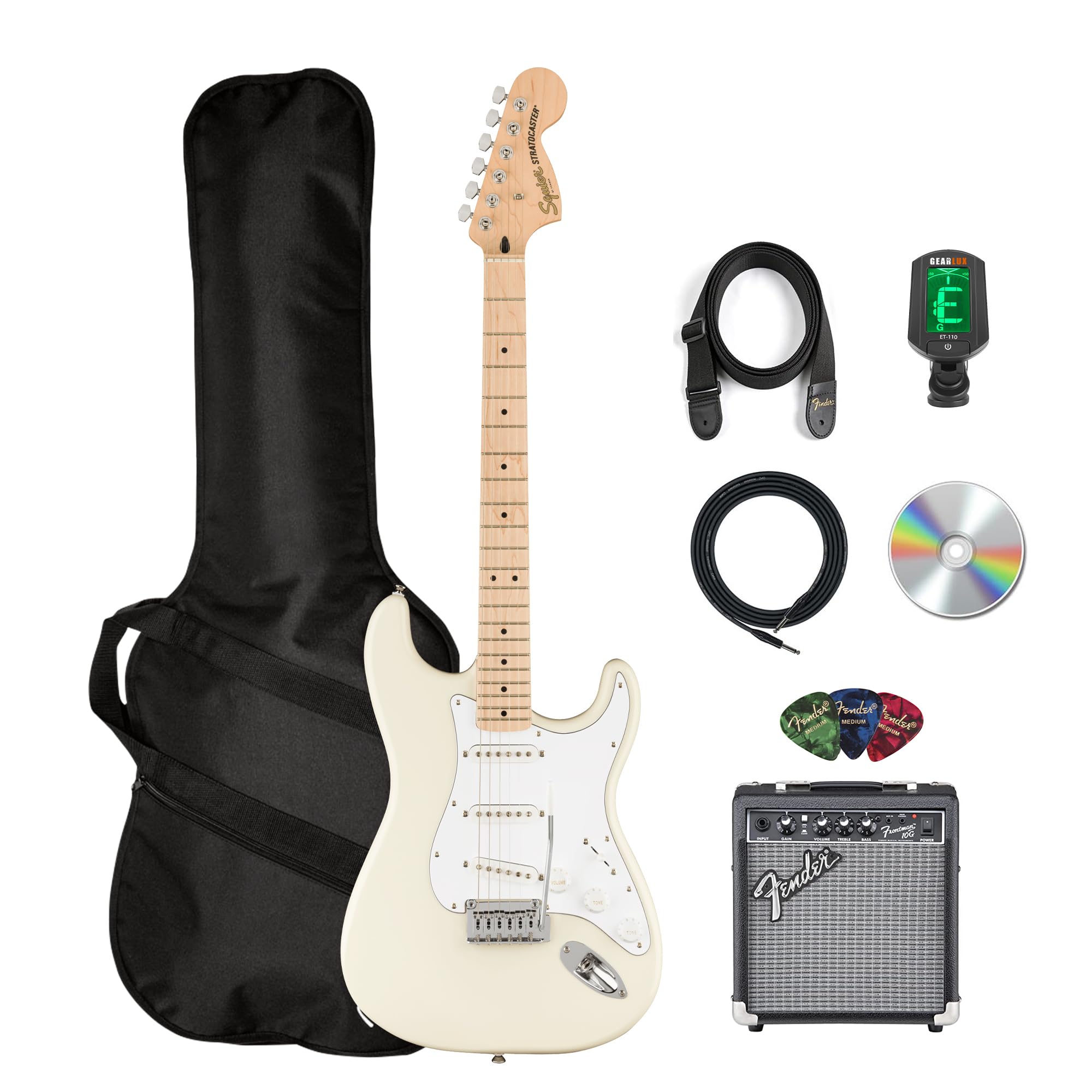 Fender Squier Affinity Stratocaster, Maple - Olympic White w/ Frontman 10G Amp