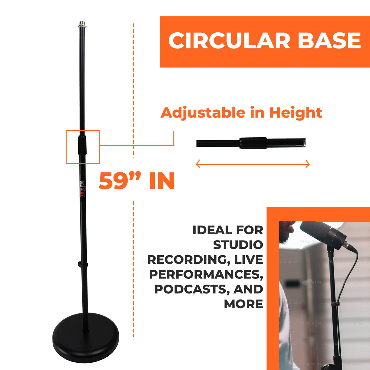 Gearlux Round Base Microphone Stand
