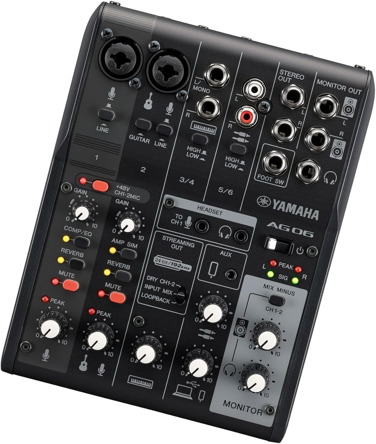 Yamaha AG06MK2 6-Channel Live Streaming Loopback Audio USB Mixer - Black