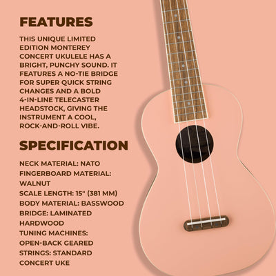 Fender Monterey Concert Ukulele - Shell Pink