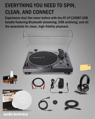 Audio-Technica AT-LP120XBT-USB Wireless Direct-Drive Turntable - Black w/ Headphones