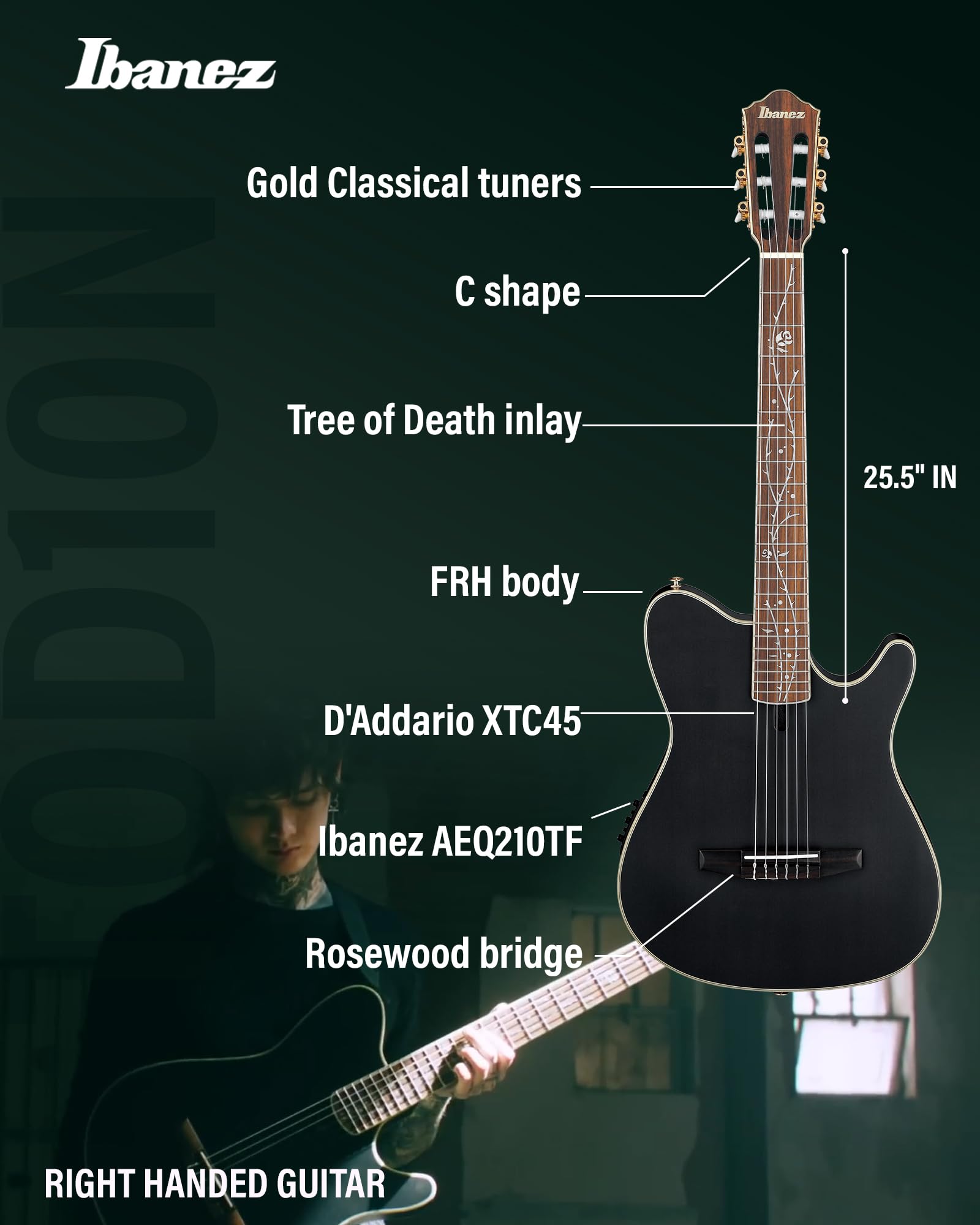 Ibanez TOD10N Tim Henson Nylon Acoustic-Electric Guitar - Transparent Black Flat w/ Case