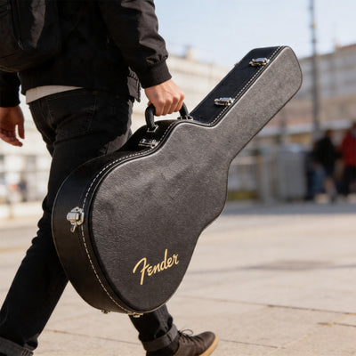 Fender Flat-Top Dreadnought Acoustic Guitar Hardshell Case with Plush Interior and Carry Handle