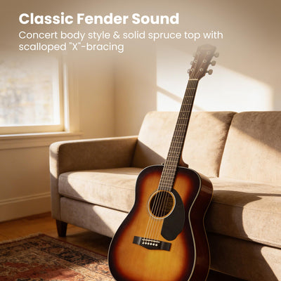 Fender CC-60S Solid Top Concert Acoustic Guitar - 3-Color Sunburst w/ Gig Bag
