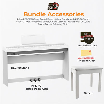 Roland FP-30X 88-Key Digital Piano - White w/ KSC-70 Stand