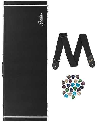 Fender Classic Series Wood Case for Jazzmaster/Jaguar - Black w/ Guitar Strap