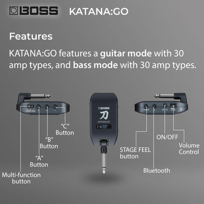 Boss Katana:Go Personal Headphone Guitar Amplifier w/ Instrument Cable