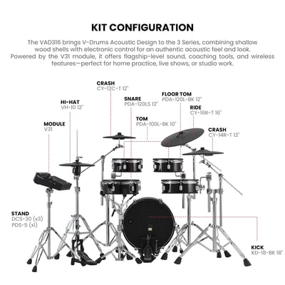 Roland VAD316 V-Drums Acoustic Design Electronic Drum Kit w/ Drumstick Bag