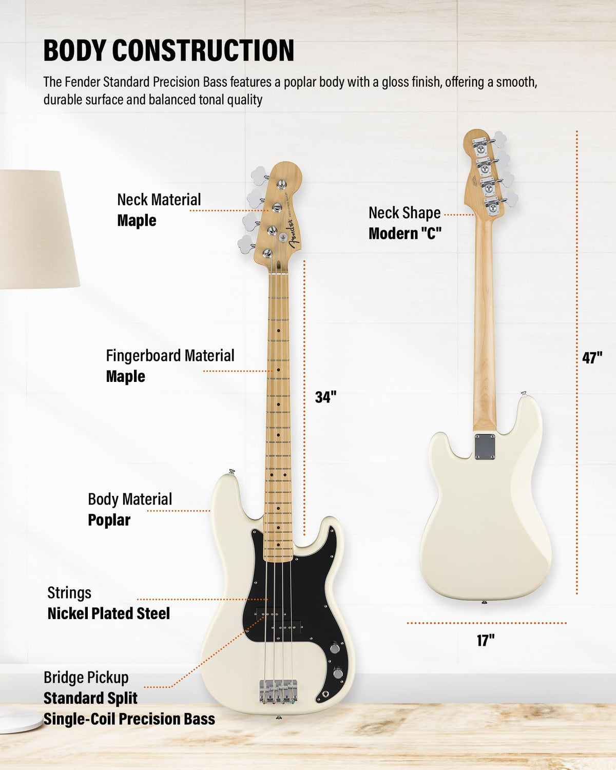 Fender Standard Precision Bass - Olympic White w/ Guitar Cleaning Kit