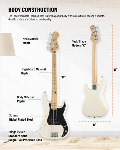 Fender Standard Precision Bass - Olympic White w/ Guitar Cleaning Kit
