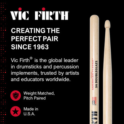Vic Firth American Classic 5A DoubleGlaze Drumsticks - Double Coat of Lacquer Finish