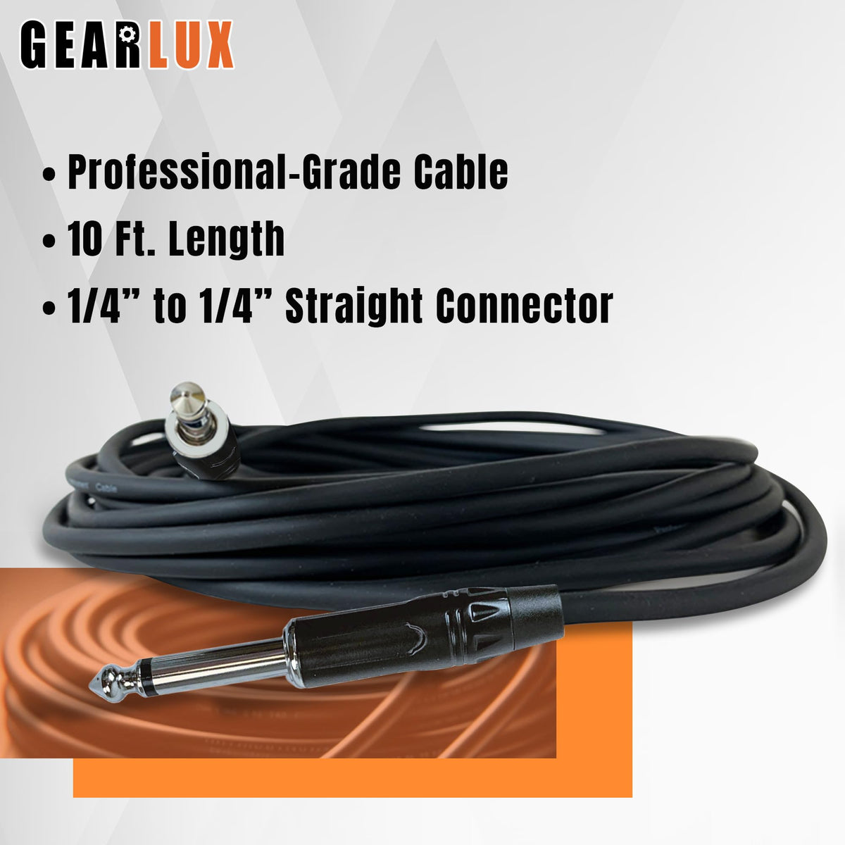 Gearlux 10-Foot Instrument Cable, Straight-Straight, Black - 6 Pack