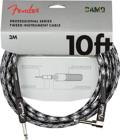 Fender 10-Foot Professional Instrument Cable, Straight-Angled, Winter Camo - 2 Pack
