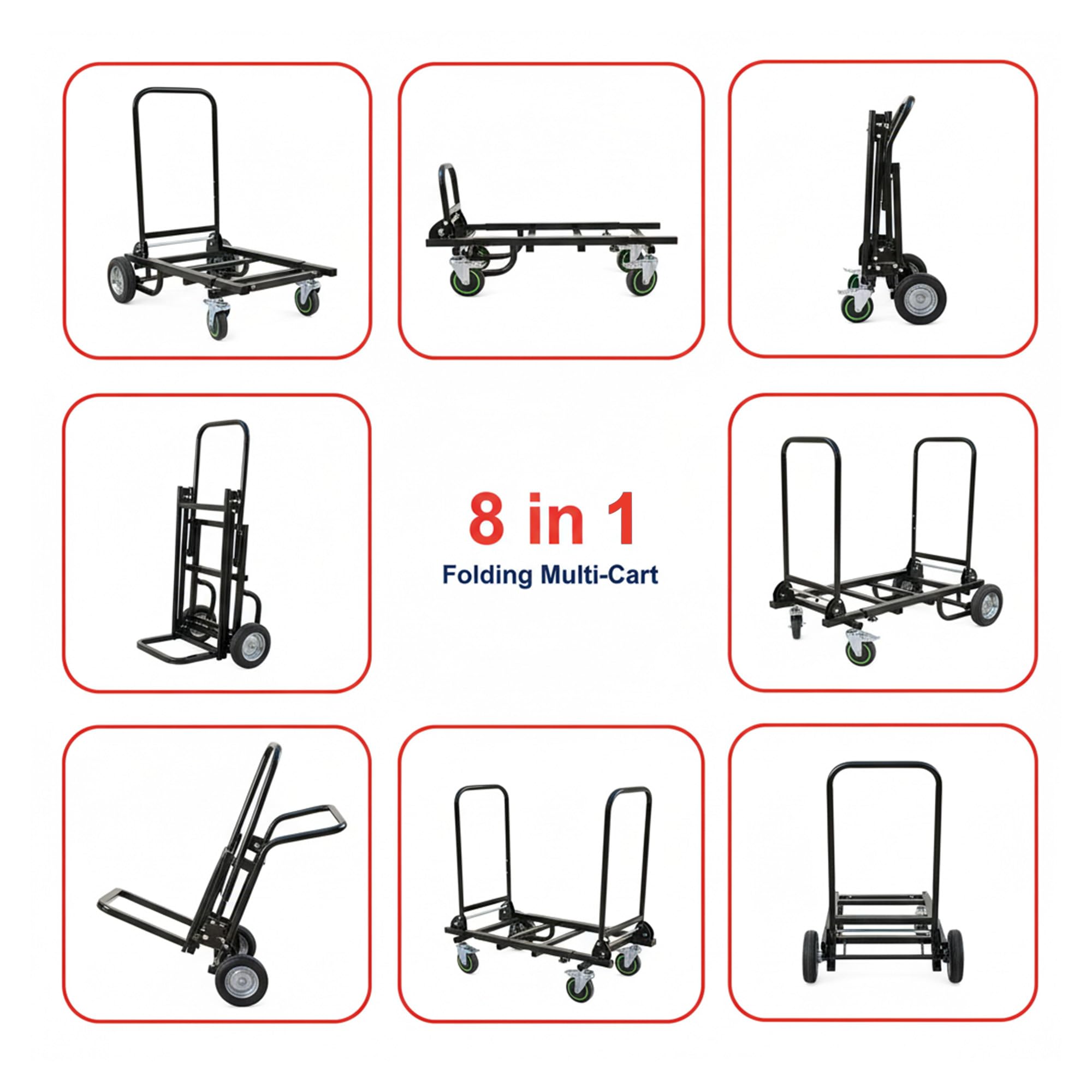 Gearlux 8-in-1 Heavy Duty Folding Utility Cart for Music Equipment and DJ Gear
