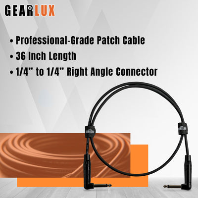 Gearlux 3-Inch Guitar Patch Cable, 1/4 Inch, Angled, Black - 6 Pack