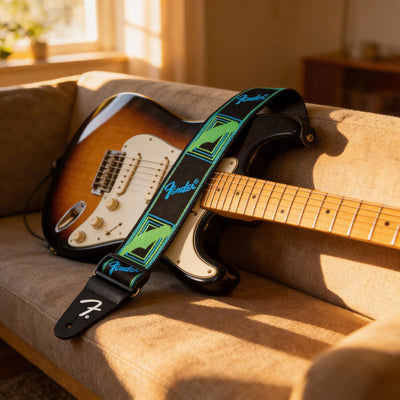Fender Neon Monogrammed 2-Inch Guitar Strap - Blue and Green w/ Strap Blocks