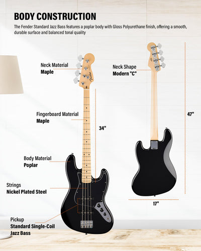 Fender Standard Jazz Bass - Black w/ Guitar Cleaning Kit
