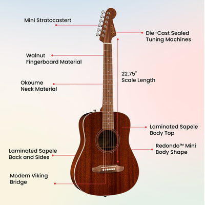 Fender California Standard Redondo Mini 3/4-Size Kids Acoustic Guitar - Natural w/ Gig Bag