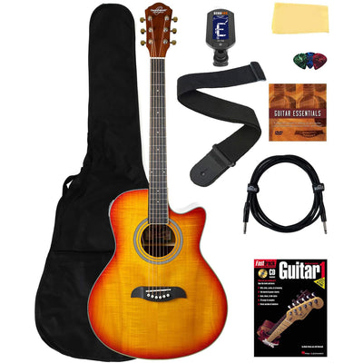 Oscar Schmidt OA10CE Mini Auditorium Acoustic-Electric Guitar - Spalted Maple w/ Gig Bag