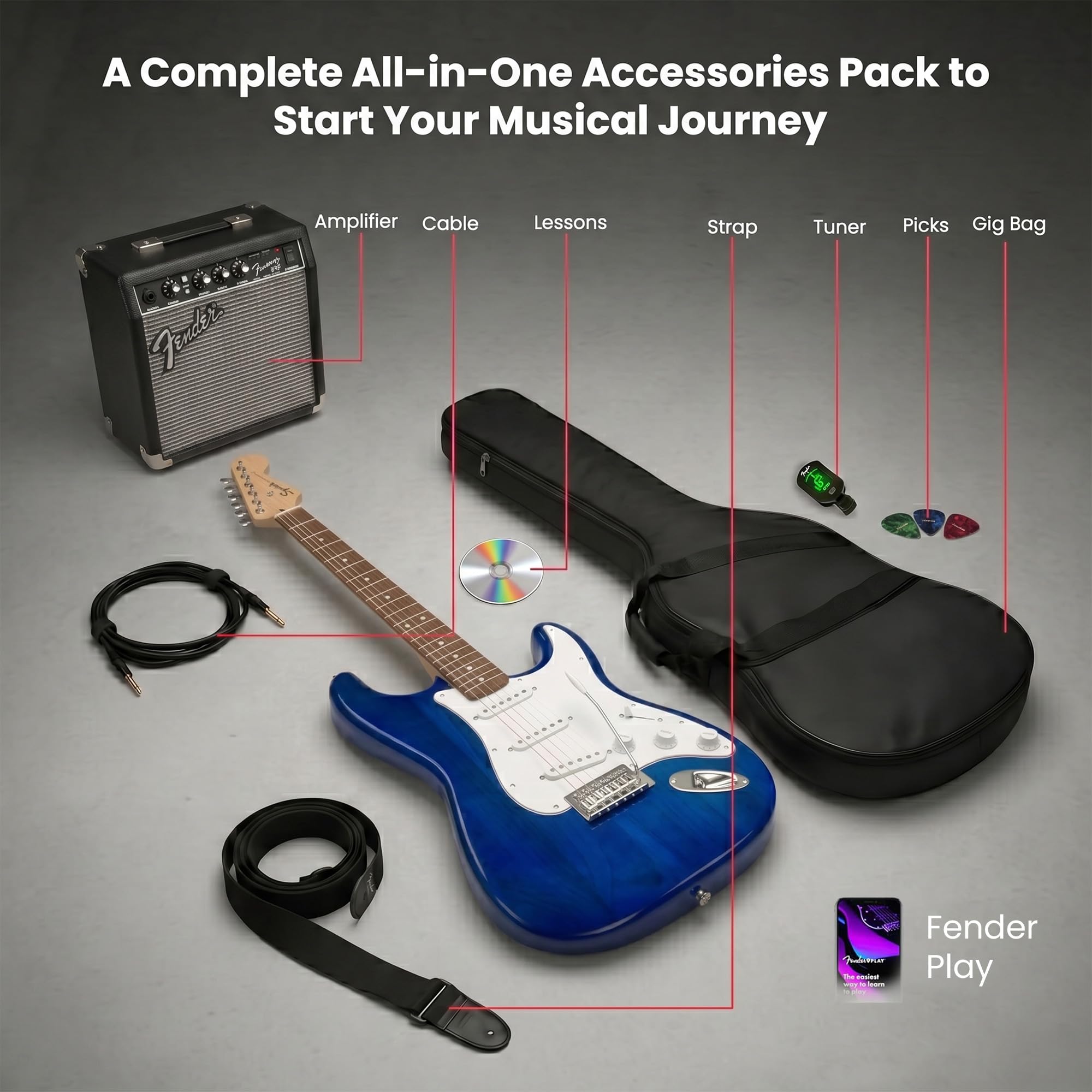 Fender Squier Sonic Stratocaster - Sapphire Blue Transparent w/ Frontman 10G Amplifier