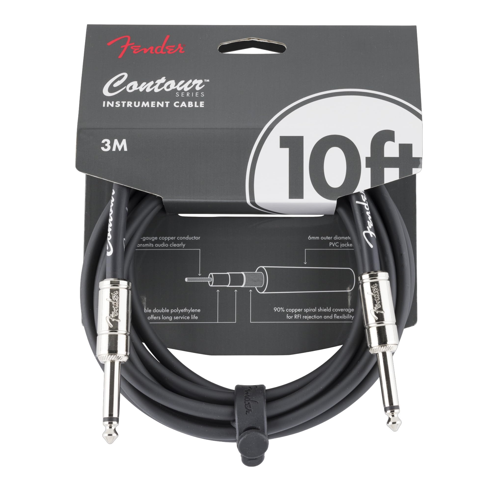 Fender Contour 10-Foot Instrument Cable, Straight-Straight, Black
