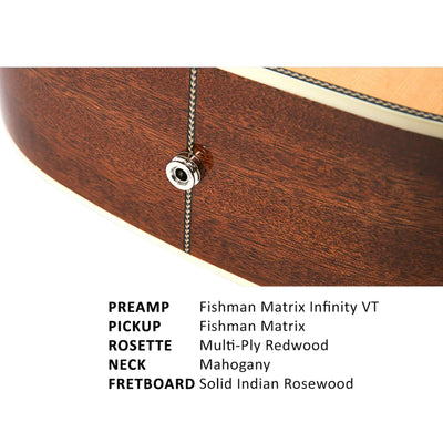 Parkwood P660 Dreadnought Cutaway Semi Acoustic Guitar - Natural