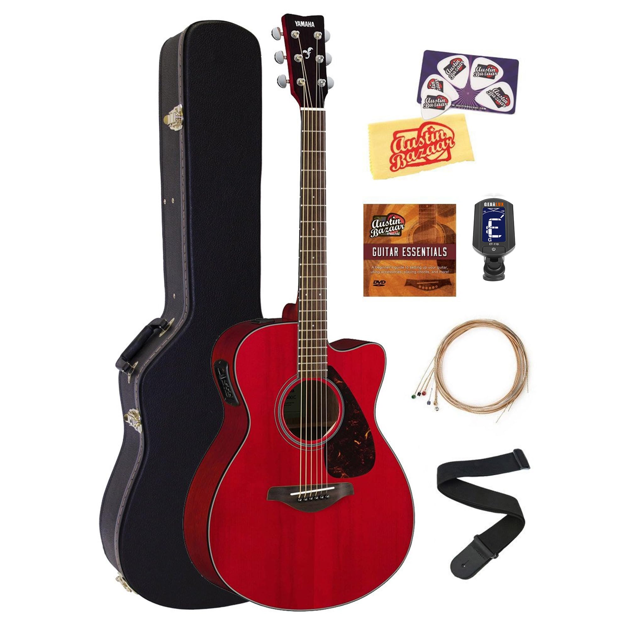 Yamaha FSX800C Solid Top Small Body Acoustic-Electric Guitar - Ruby Red w/ Hard Case