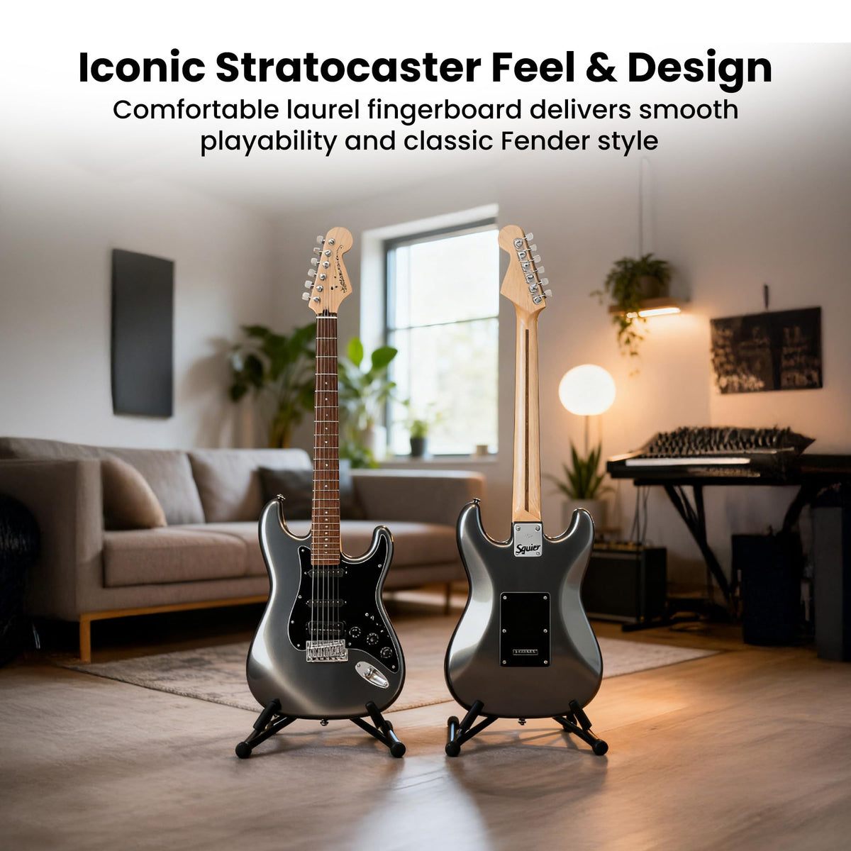 Fender Squier Affinity Stratocaster HSS - Charcoal Frost Metallic w/ Amplifier