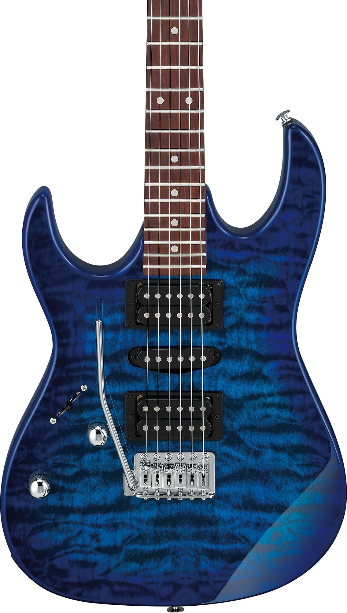Ibanez GRX70QAL RG Gio Electric Guitar, Left Handed - Transparent Blue Burst w/ Gig Bag