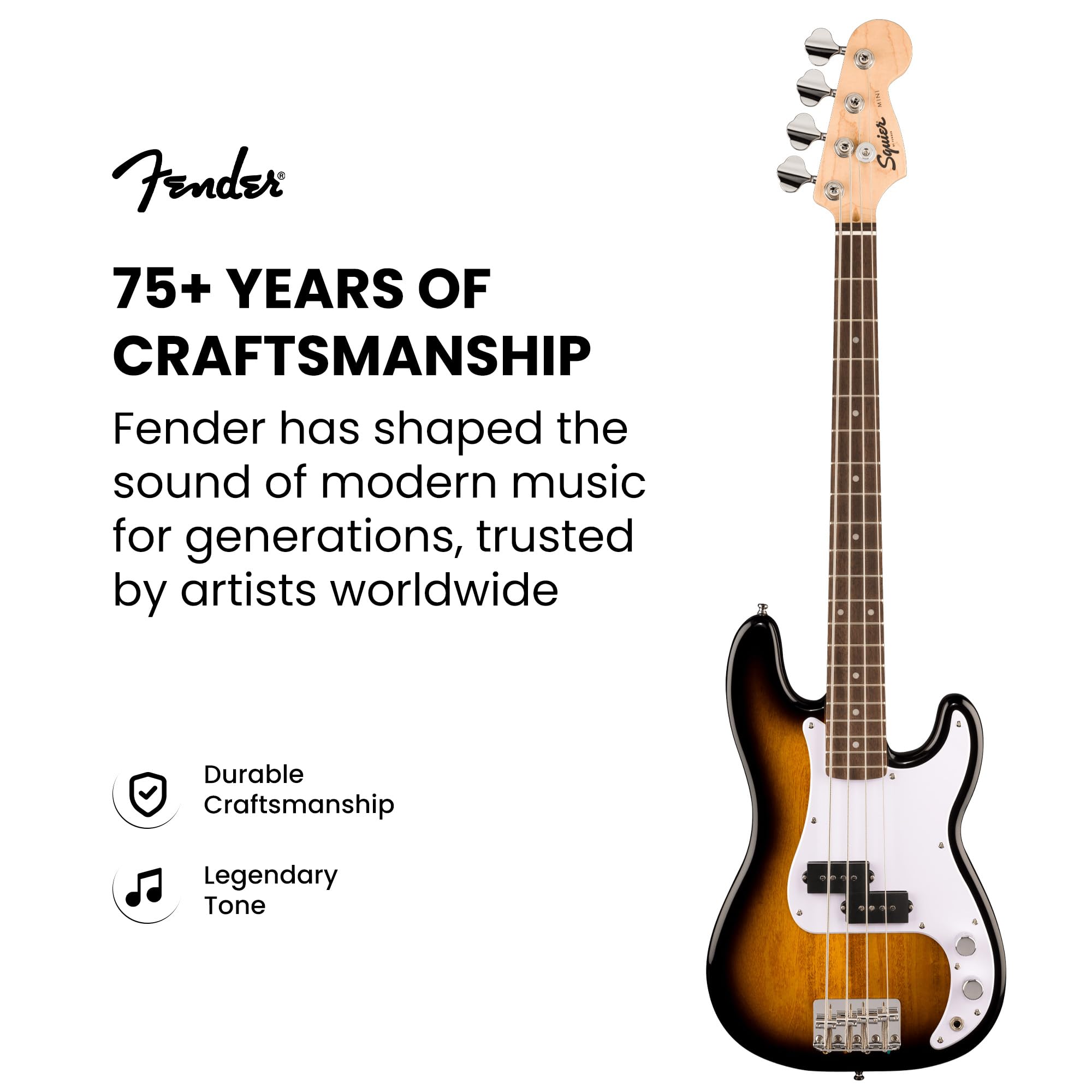 Fender Squier Mini Precision Bass Guitar - 2-Color Sunburst w/ Instrument Cable