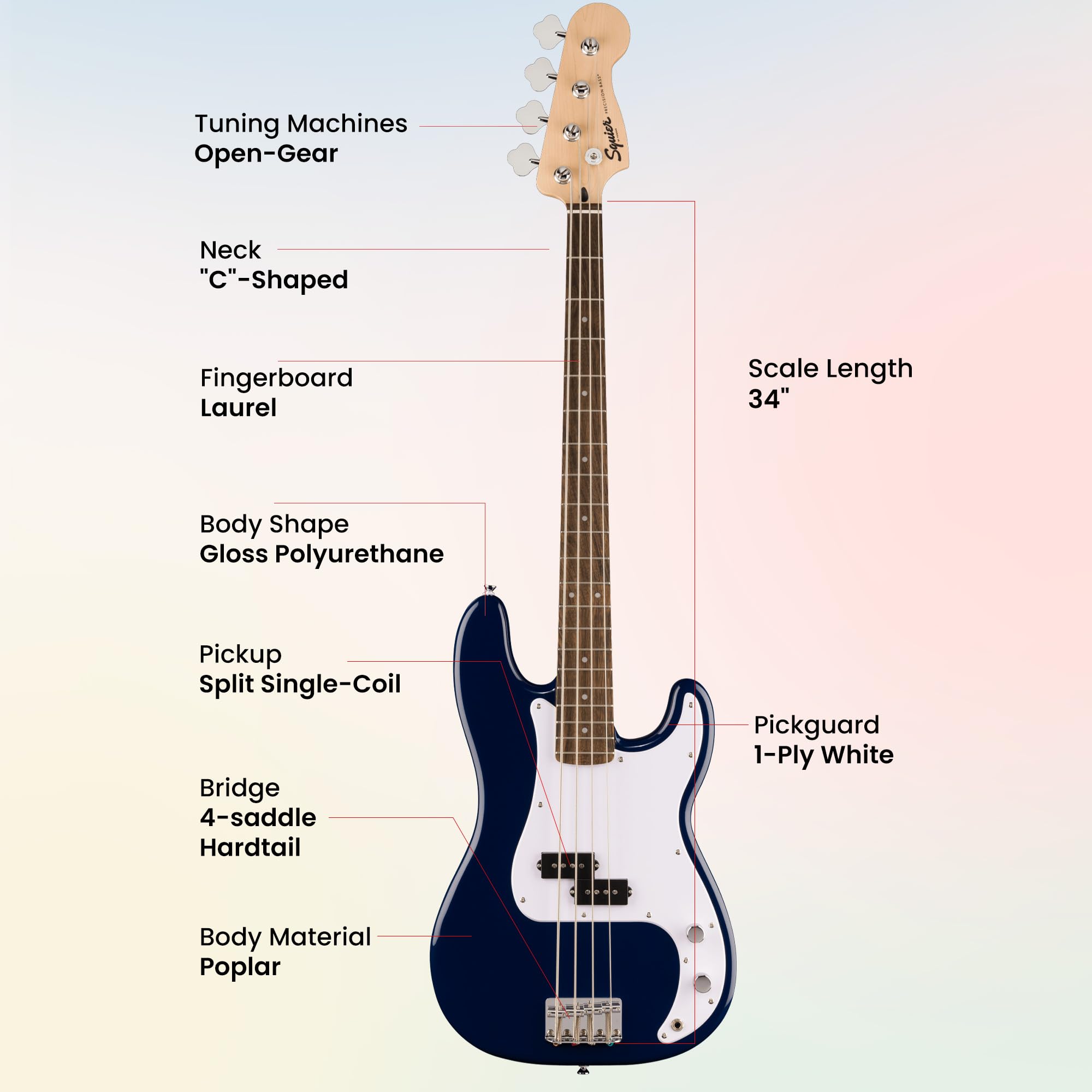Fender Squier Sonic Precision Bass Guitar - Midnight Blue w/ Amplifier