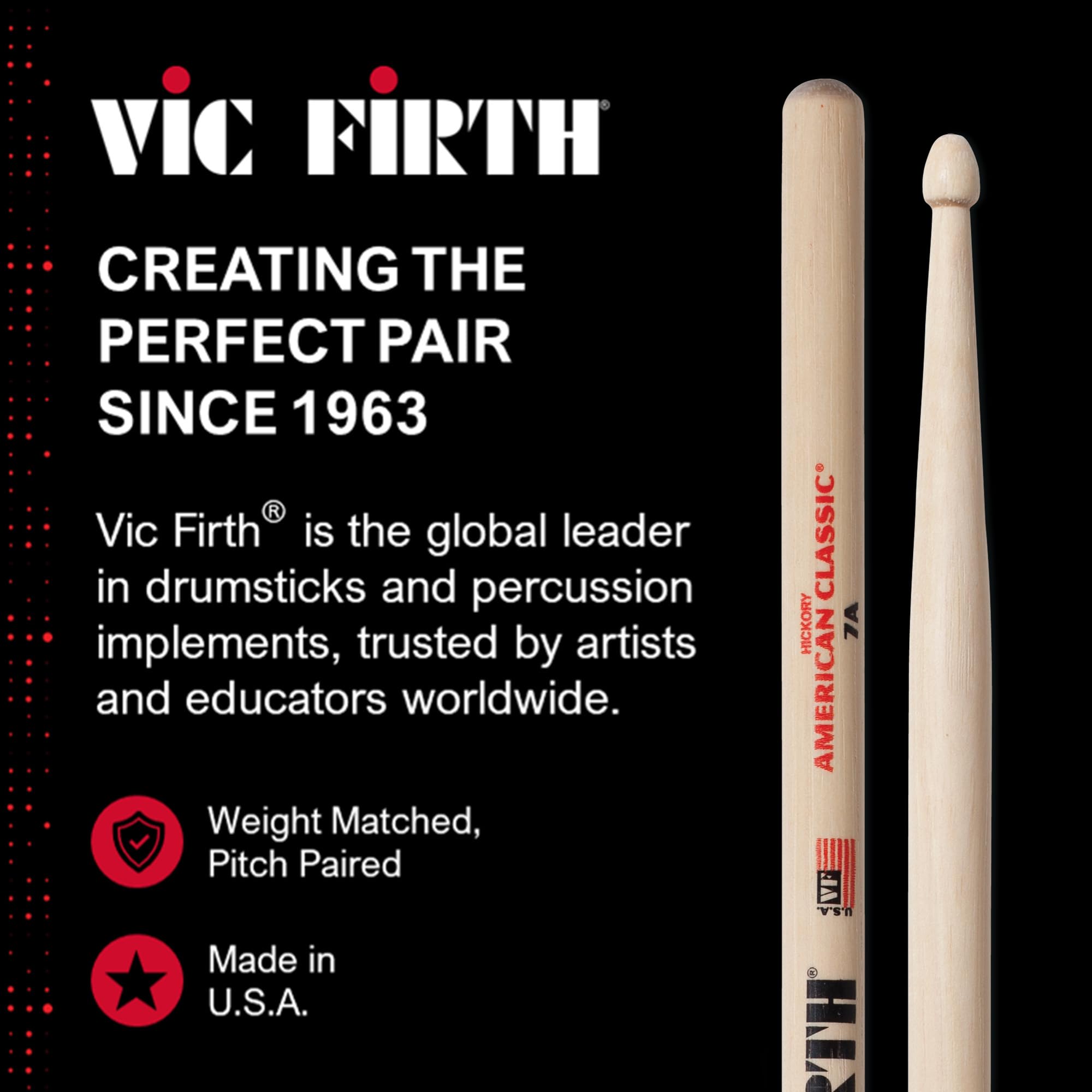 Vic Firth American Classic 7A Drumsticks - 3 Pairs
