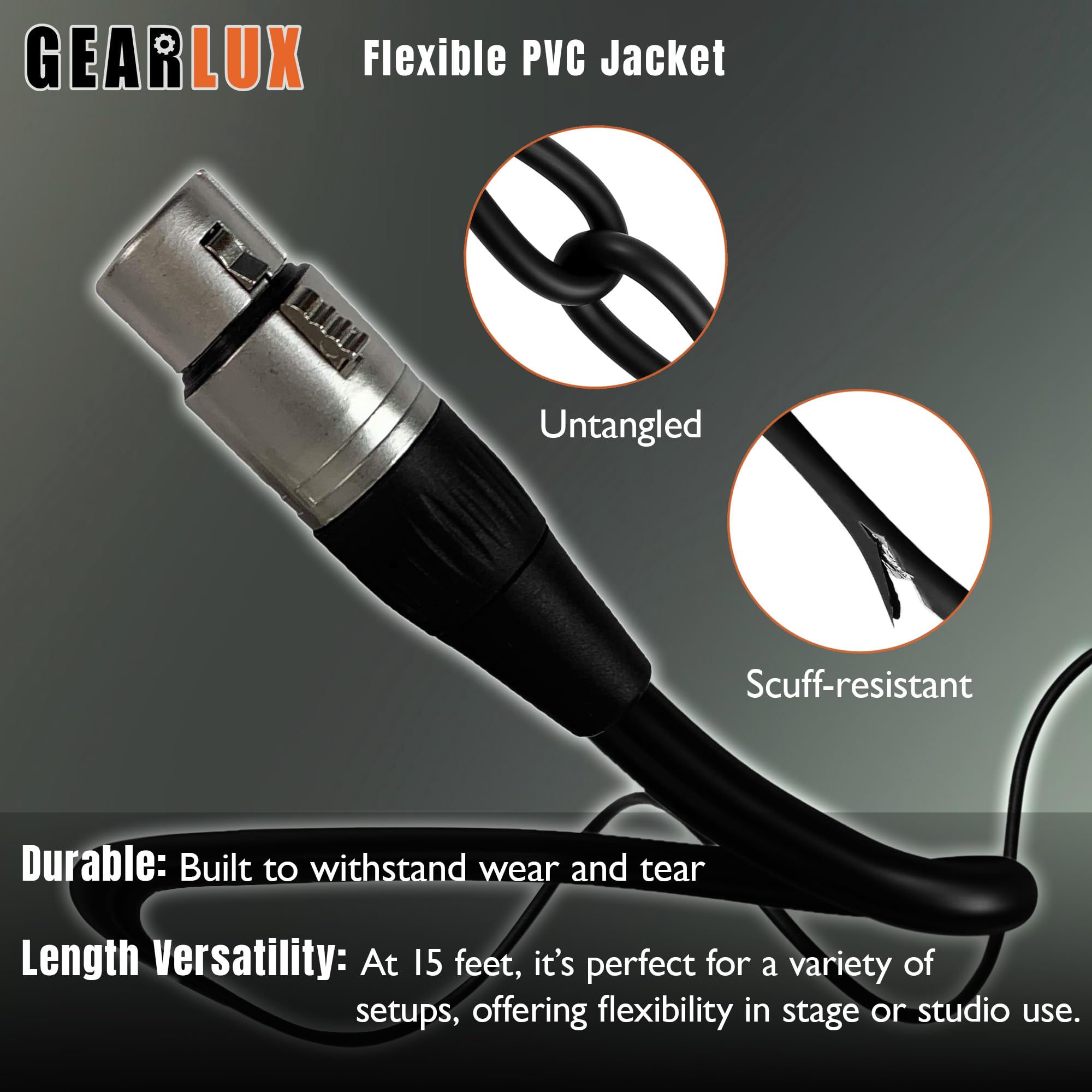Gearlux 15-Foot XLR Microphone Cable - 6 Pack