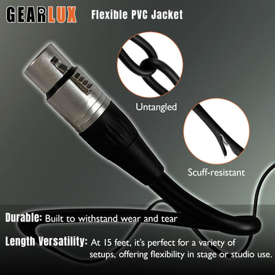 Gearlux 15-Foot XLR Microphone Cable - 6 Pack