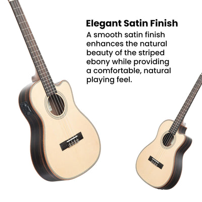 Kala KA-SSEBY-B-CE Solid Spruce Top Striped Ebony Baritone Cutaway Acoustic-Electric Ukulele