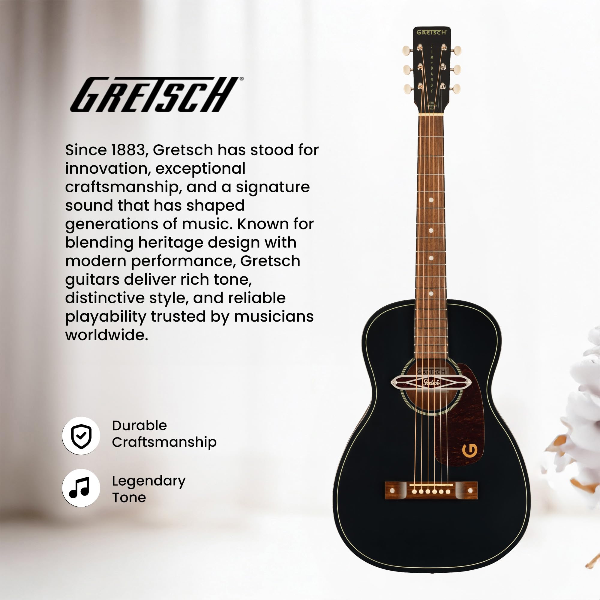 Gretsch Jim Dandy Deltoluxe Parlor Short Scale Acoustic-Electric Guitar - Black Top