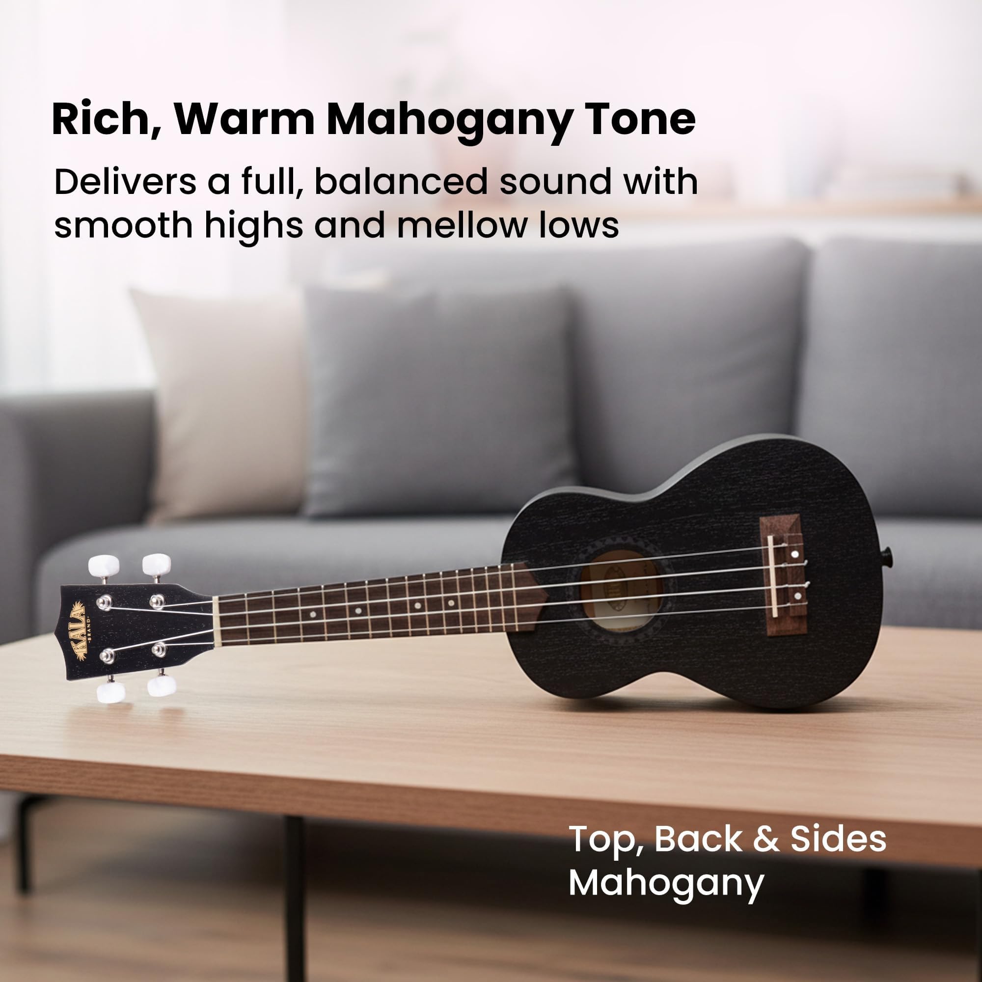 Kala KA-15S-BLK Satin Mahogany Soprano Ukulele - Black w/ Hard Case