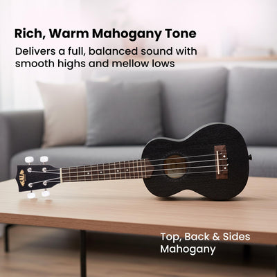 Kala KA-15S-BLK Satin Mahogany Soprano Ukulele - Black w/ Hard Case