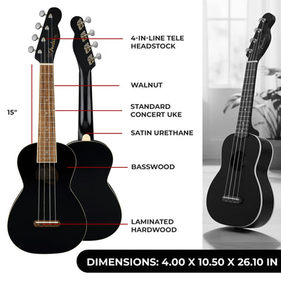 Fender Monterey Concert Ukulele - Black