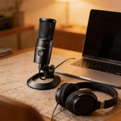 Audio-Technica AT2020USB-X Cardioid Condenser USB Microphone - Black w/ Pop Filter