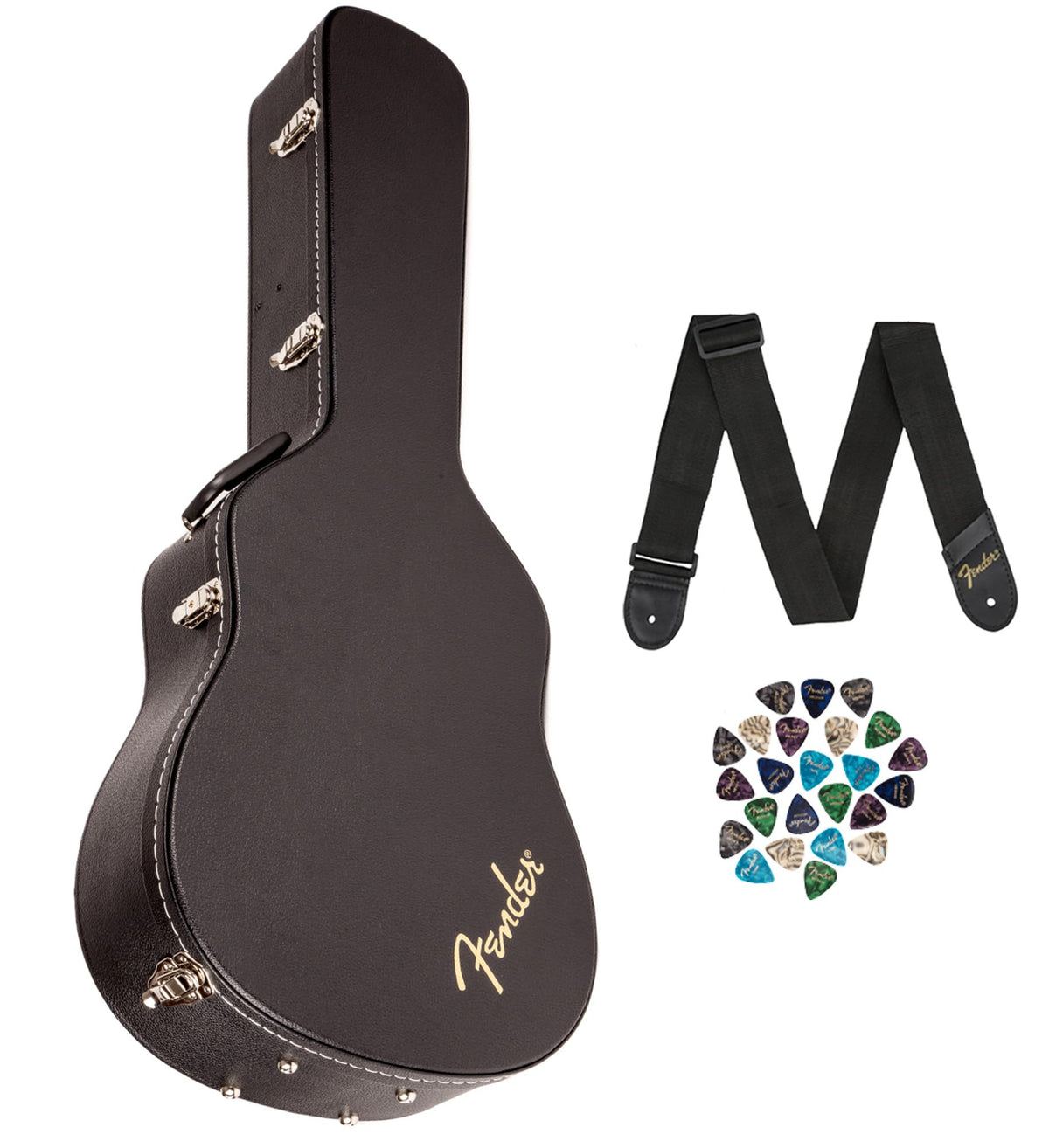 Fender Flat-Top Dreadnought Acoustic Guitar Case - Black w/ Strap