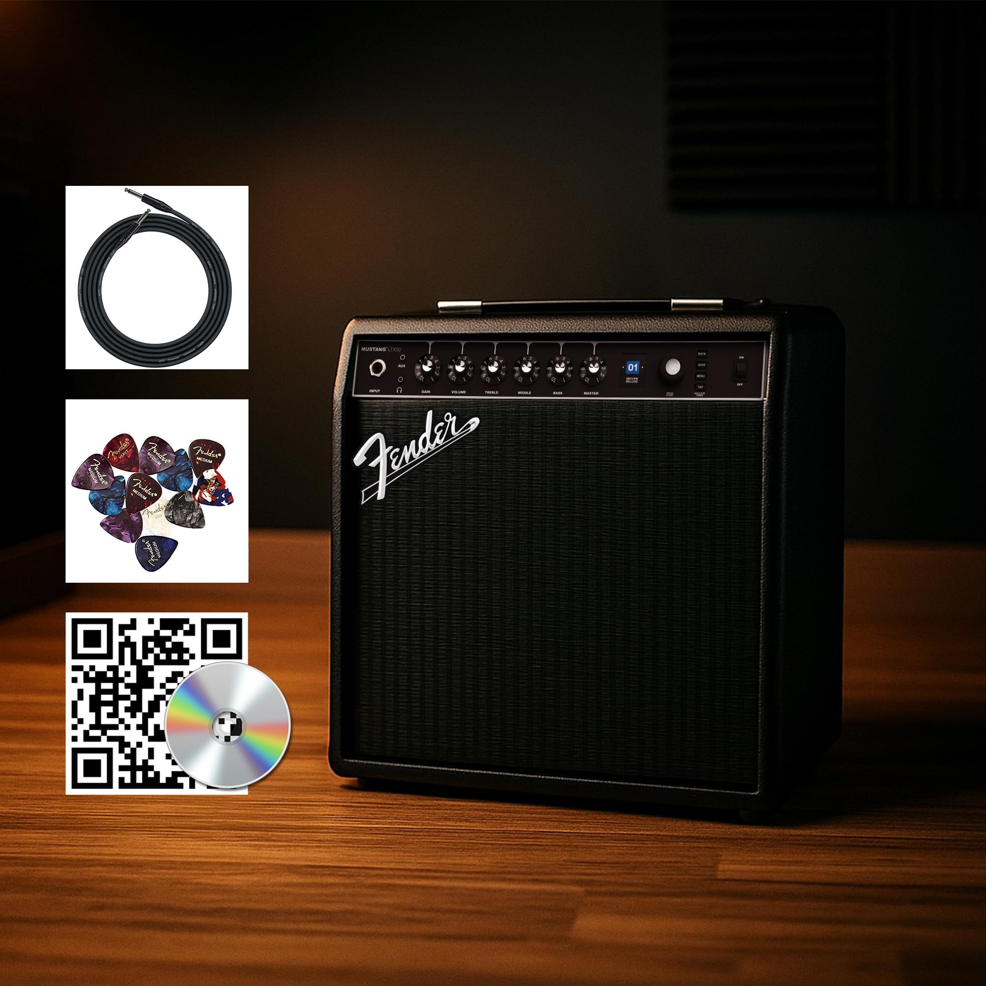 Fender Mustang LTX50 Guitar Combo Amplifier - Black w/ Instrument Cable