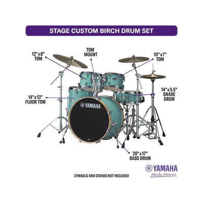 Yamaha SBP2F50 Stage Custom Birch 5-Piece Shell Pack - Matte Surf Green