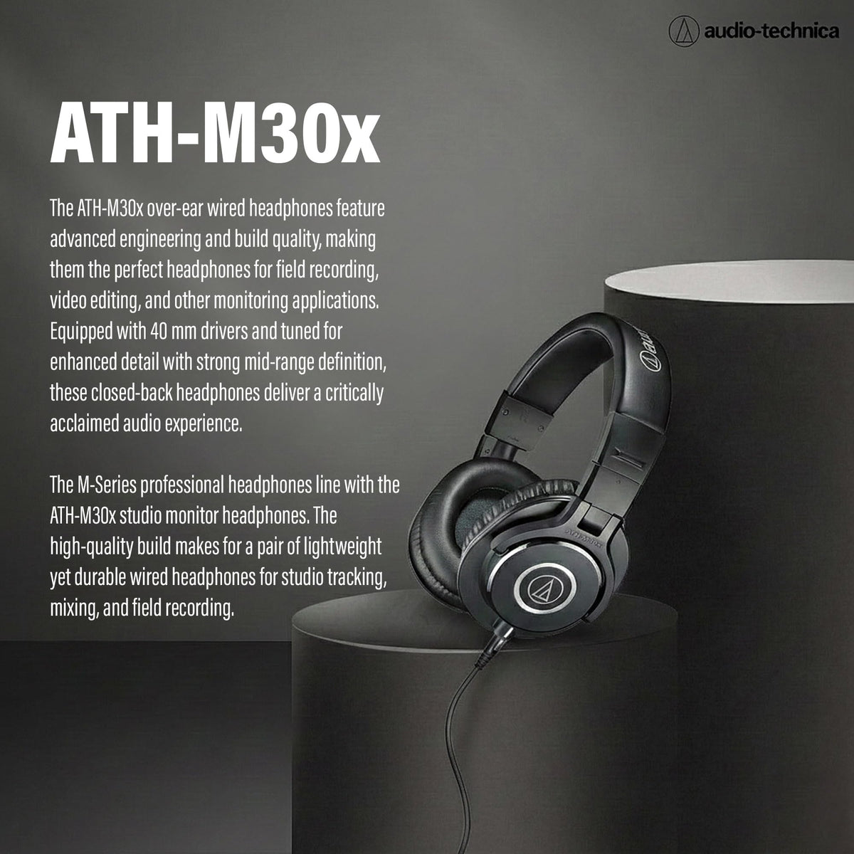 Audio-Technica ATH-M30x Professional Monitor Headphones w/ Case