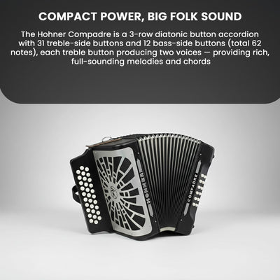 Hohner Compadre FBbEb 3-Row Diatonic Accordion - Black w/ Gig Bag