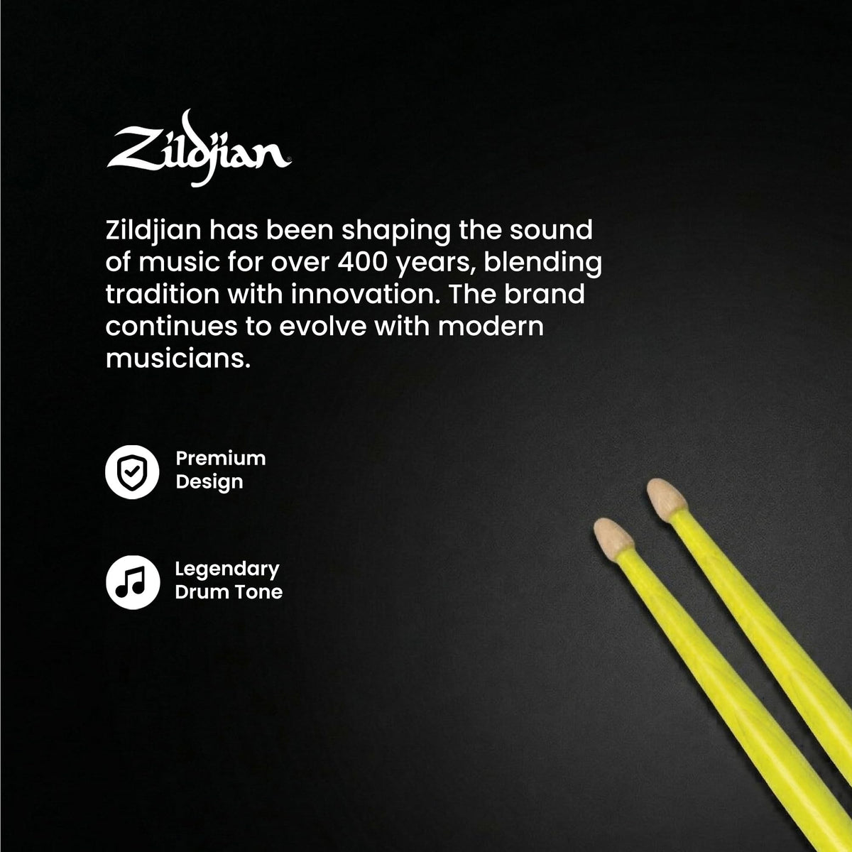 Zildjian 5A Acorn Neon Yellow Drumsticks - 12 Pack