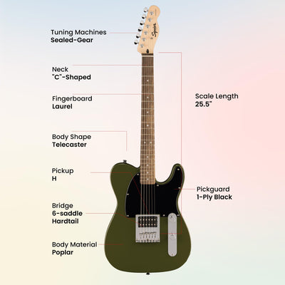 Fender Squier Sonic Esquire H Electric Guitar - Olive w/ Tuner