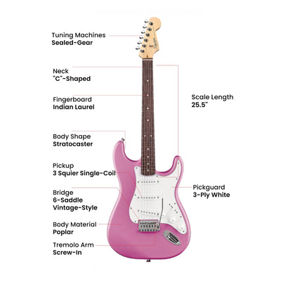 Fender Squier Stratocaster - Flash Pink w/ Frontman 10G Amplifier