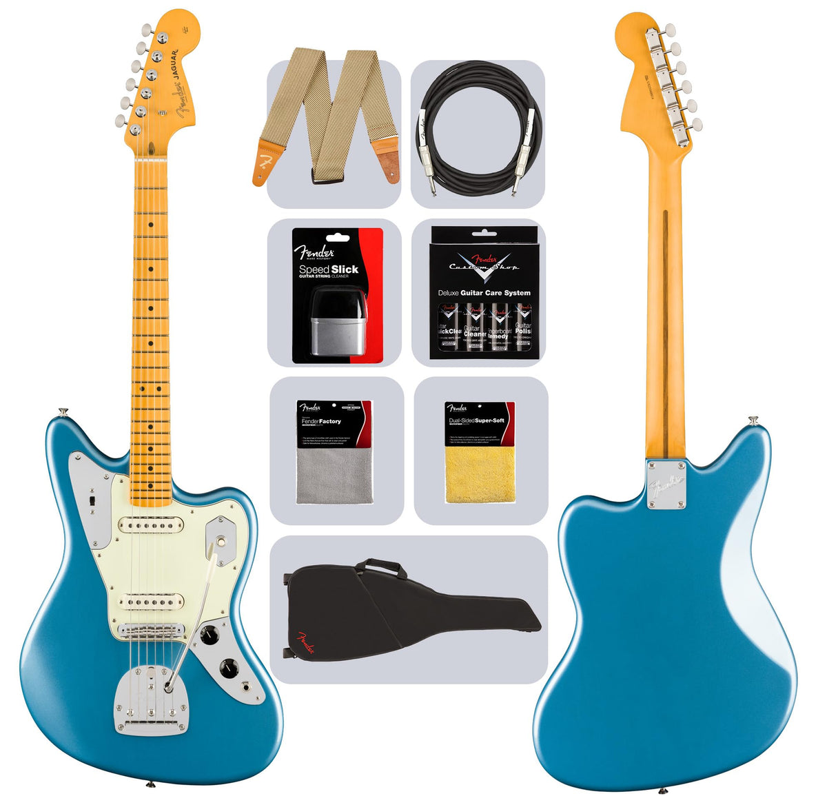 Fender American Professional Classic Jaguar - Faded Lake Placid Blue w/ Cleaning Kit